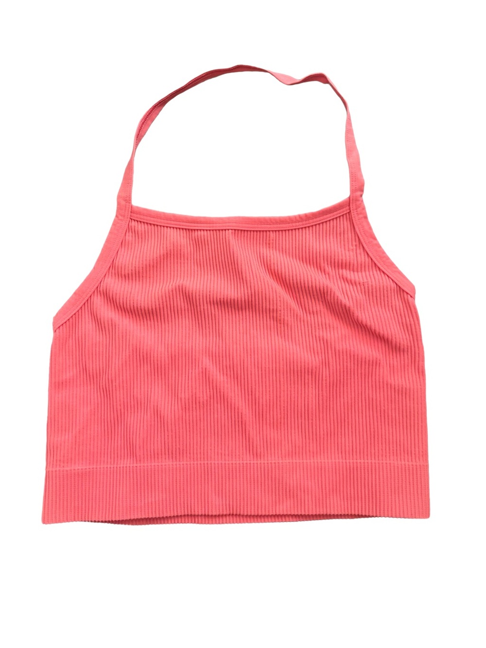 Anthropologie Ribbed Halter Crop Top - Coral Pink